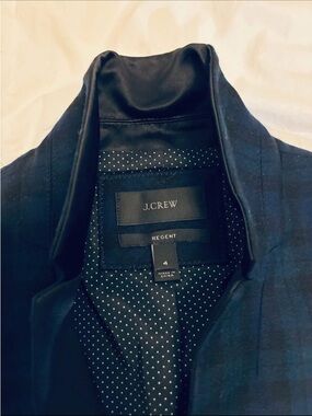 J. Crew Navy and Black Plaid Regent Blazer - Polka Dot Lining